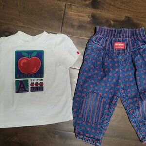 Oshkosh B'gosh Vintage Baby Toddler OUTFIT pants and top Apple school 90s USA